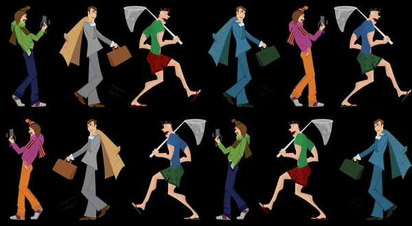 Trois hommes marchant sans couture modèle — Image vectorielle