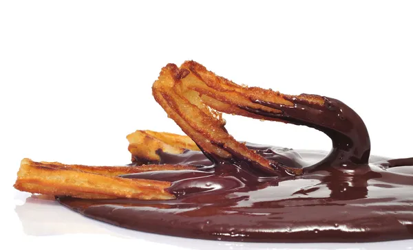 Churros con chocolate, a typical Spanish sweet snack — Stock Photo, Image
