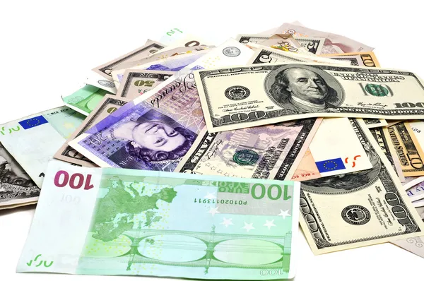 Euro, dolar ve pound yığını — Stok fotoğraf