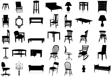 Furniture silhouette vector illustration set.