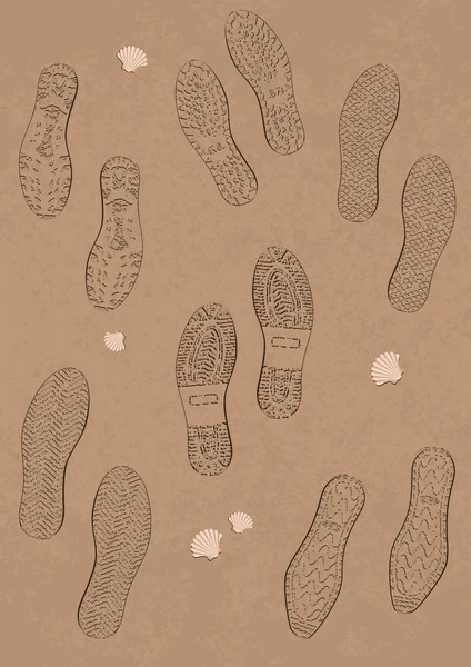 Illustration ensemble d'empreintes de pas sur la plage . — Image vectorielle