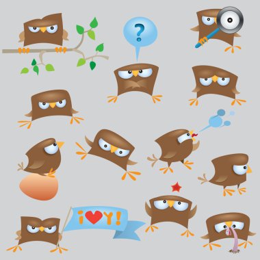 Set of cartoon funny sparrow clipart