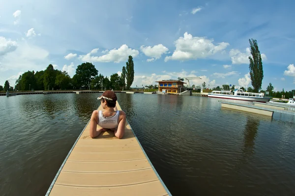 Stock image Girl in harbor