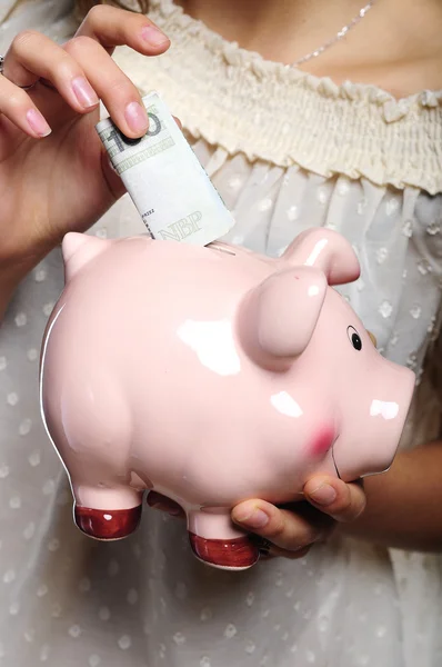 Pengar och piggy — Stockfoto