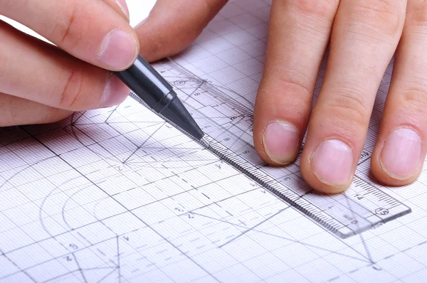 Working hands with a pencil — Stock Photo, Image