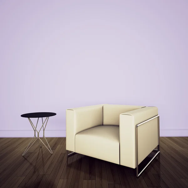 Intérieur minimal avec fauteuil simple mur blanc — Photo