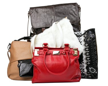 Various bags over white, with clipping path clipart