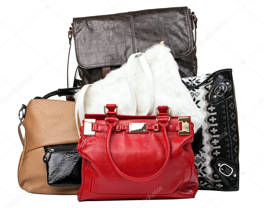 Various bags over white, with clipping path