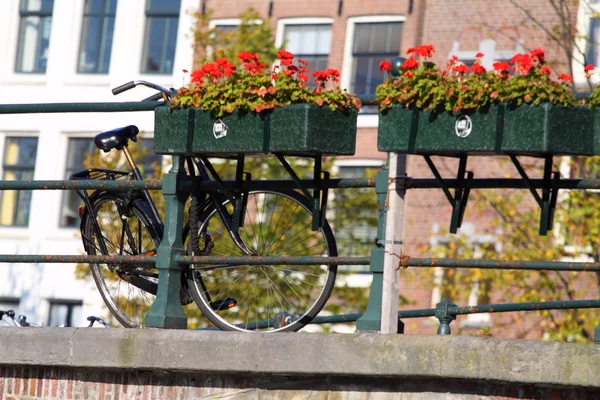 Amsterdam canal och cykel. Holland. — Stockfoto