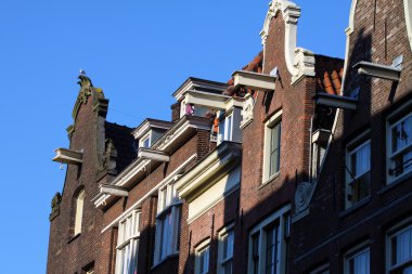 tipik bir amsterdam üzerinde mavi gökyüzü evleri