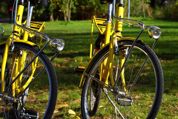 Tipikus Amszterdam sárga bicikli Hollandiában. — Stock Fotó