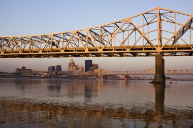 Sunrise colors on the bridge in Louisville clipart