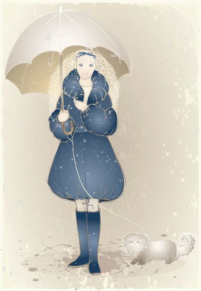 The girl with an umbrella and a dog. — Stock Vector