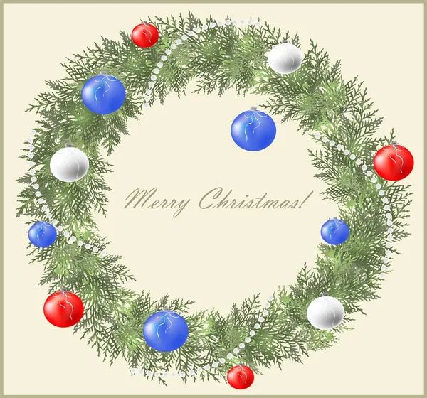 Boże Narodzenie wieniec składający się z gałązek świerku, koraliki. — Wektor stockowy