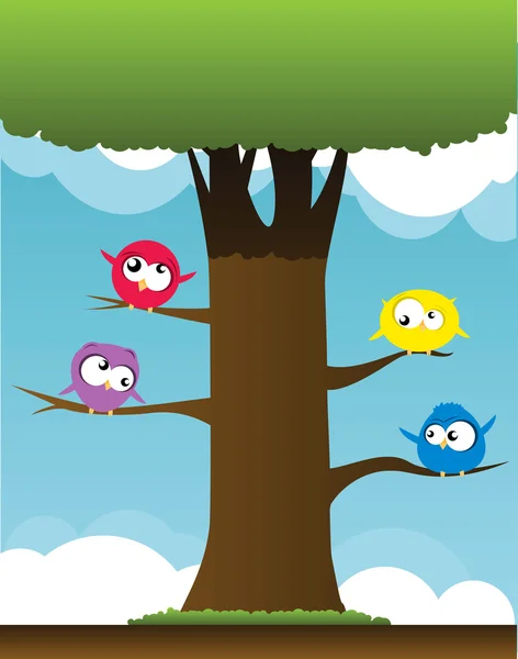 Oiseaux sur les branches — Image vectorielle