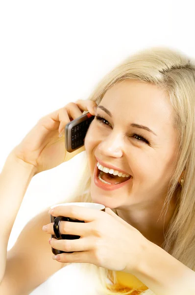 Mulher loira com no telefone — Fotografia de Stock
