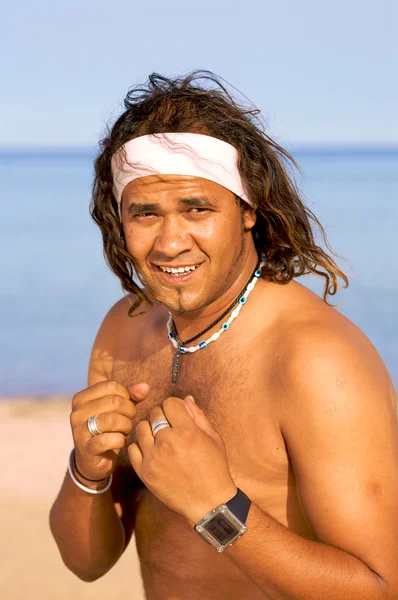 stock image Shirtless man on beach