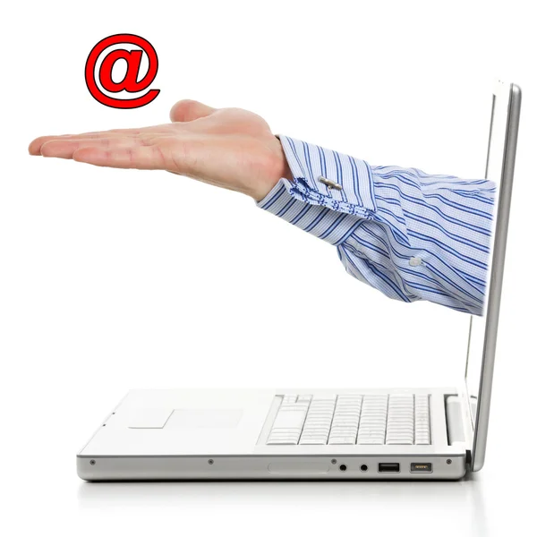 E-mail op een palm — Stockfoto