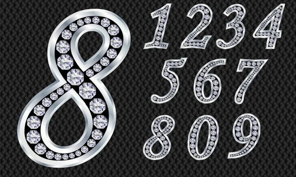 Stock vector Number set, from 1 to 9, silver with diamonds