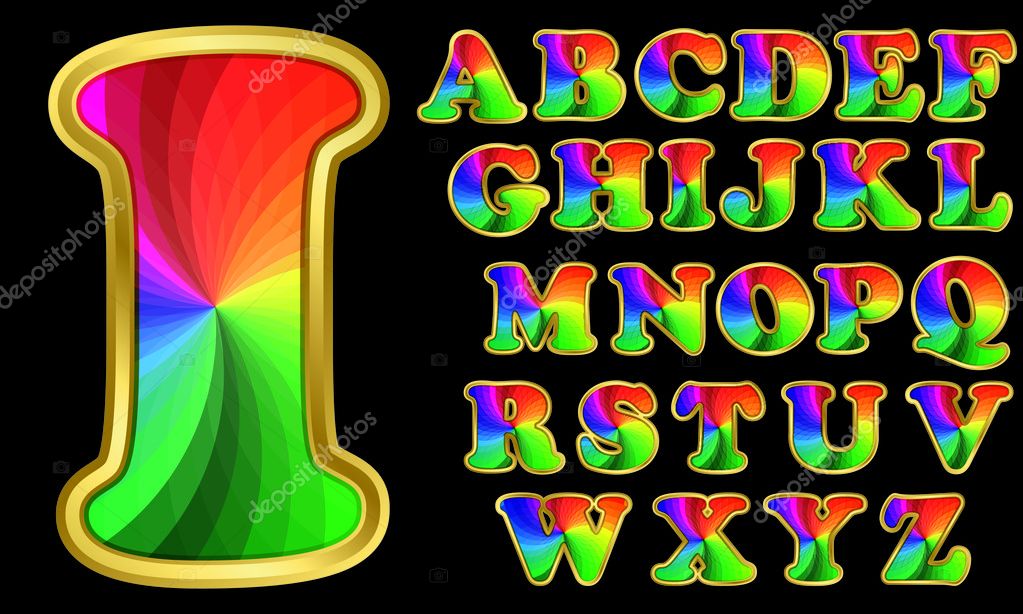 colorful-alphabet-rainbow-letters-with-golden-frame-vector