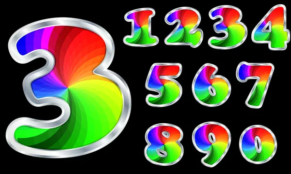 Färgstarka nummer, rainbow nummer med silver ram, vektor illustration — Stock vektor