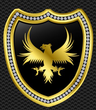 Protection shield with eagle, golden with diamonds clipart