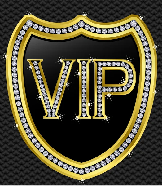 Escudo de proteção Vip, dourado com diamantes — Vetor de Stock
