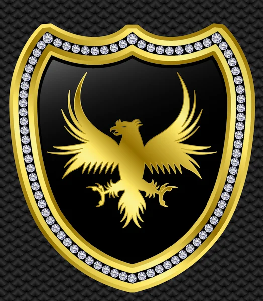 Захисний щит з орлом, золотий з діамантами — стоковий вектор