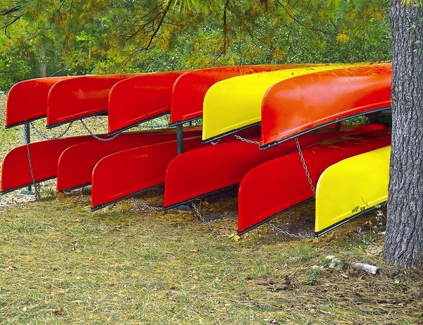 stock image Kayaks rack on shore