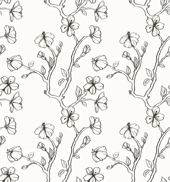 Schwarz-weiße florale nahtlose Muster — Stockvektor