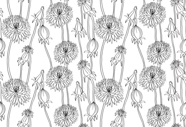 シームレスな花柄と手描き下ろしタンポポ — ストックベクタ