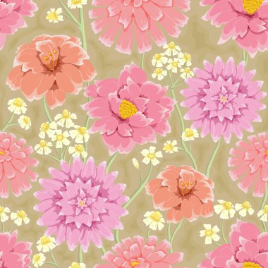 Seamless pattern with hand drawn flowers clipart