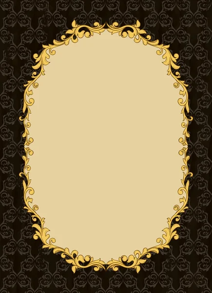 Golden vintage frame with floral elements on seamless wallpaper — Stock Vector