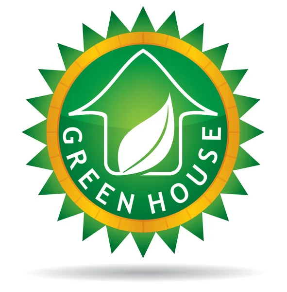 Gröna huset ikon med blad — Stock vektor