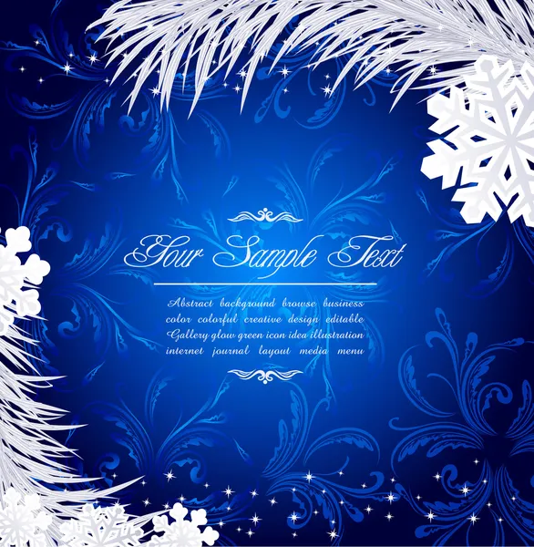 Niebieskie tło wakacje Boże Narodzenie śniegu i jodłowe — Wektor stockowy