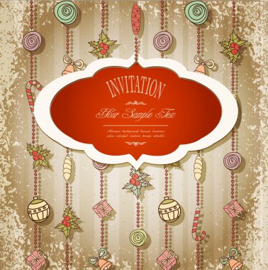 New retro background with Christmas garland and toys clipart