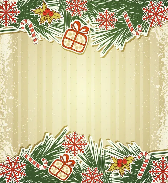 新しいレトロな背景に木の枝、食べるクリスマス グッズ — ストックベクタ