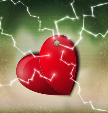 Vector heart hanging on a nail with a zipper on a vintage backgr clipart