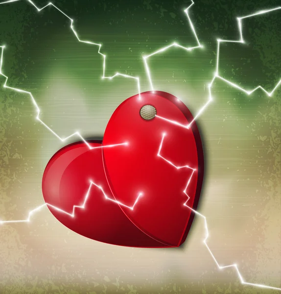 Corazón vectorial colgando de un clavo con una cremallera en un fondo vintage — Vector de stock