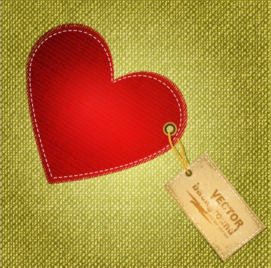 Vector red heart textile with label clipart