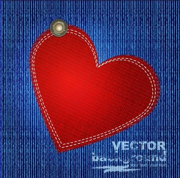 Векторний джинсовий фон з заклепкою та червоним серцем — стоковий вектор