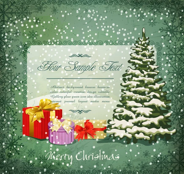 Vector vintage invitación festiva al árbol de Navidad y mucho — Archivo Imágenes Vectoriales