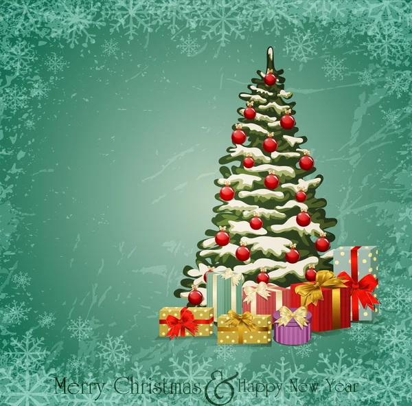 Vector vintage invitación festiva al árbol de Navidad y mucho — Archivo Imágenes Vectoriales