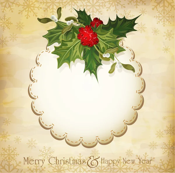 ヨーロッパの holly の小枝とビンテージのクリスマスの背景をベクトルします。 — ストックベクタ