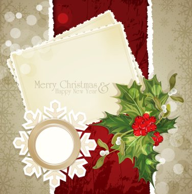 Vector vintage retro christmas background with sprig of European clipart