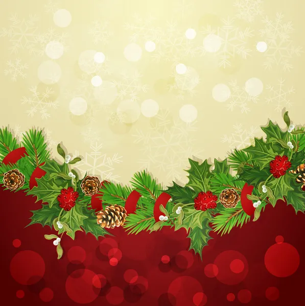 Vektor-Feiertagshintergrund mit Weihnachtsgirlanden, Hally und Kugel — Stockvektor