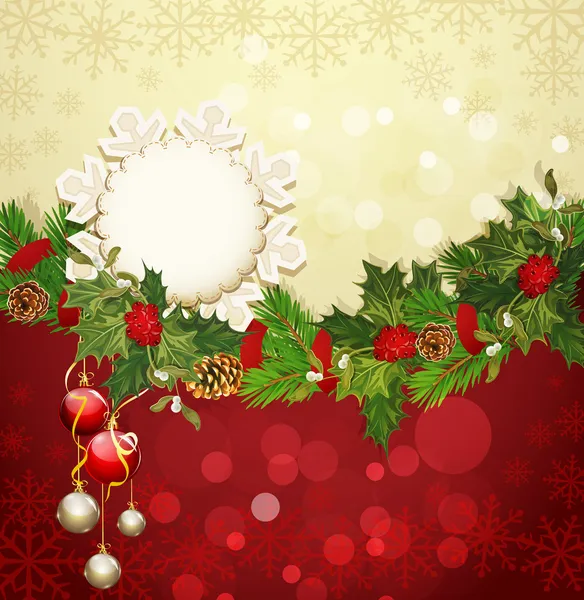 クリスマスの花輪とボールのお祭りの背景 — ストックベクタ
