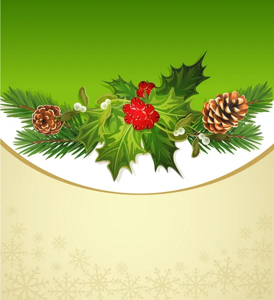 休日のベクトルの背景, 木、マツ円錐形、ホリーとフレーム — ストックベクタ