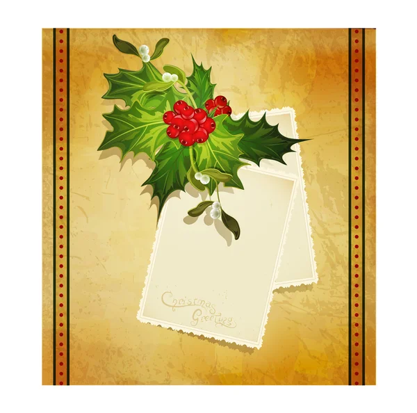 Christmas greeting met holly en een twee kaarten van de groet — Stockvector