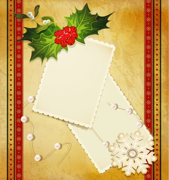 Jul hälsning med holly och ett gratulationskort — Stock vektor